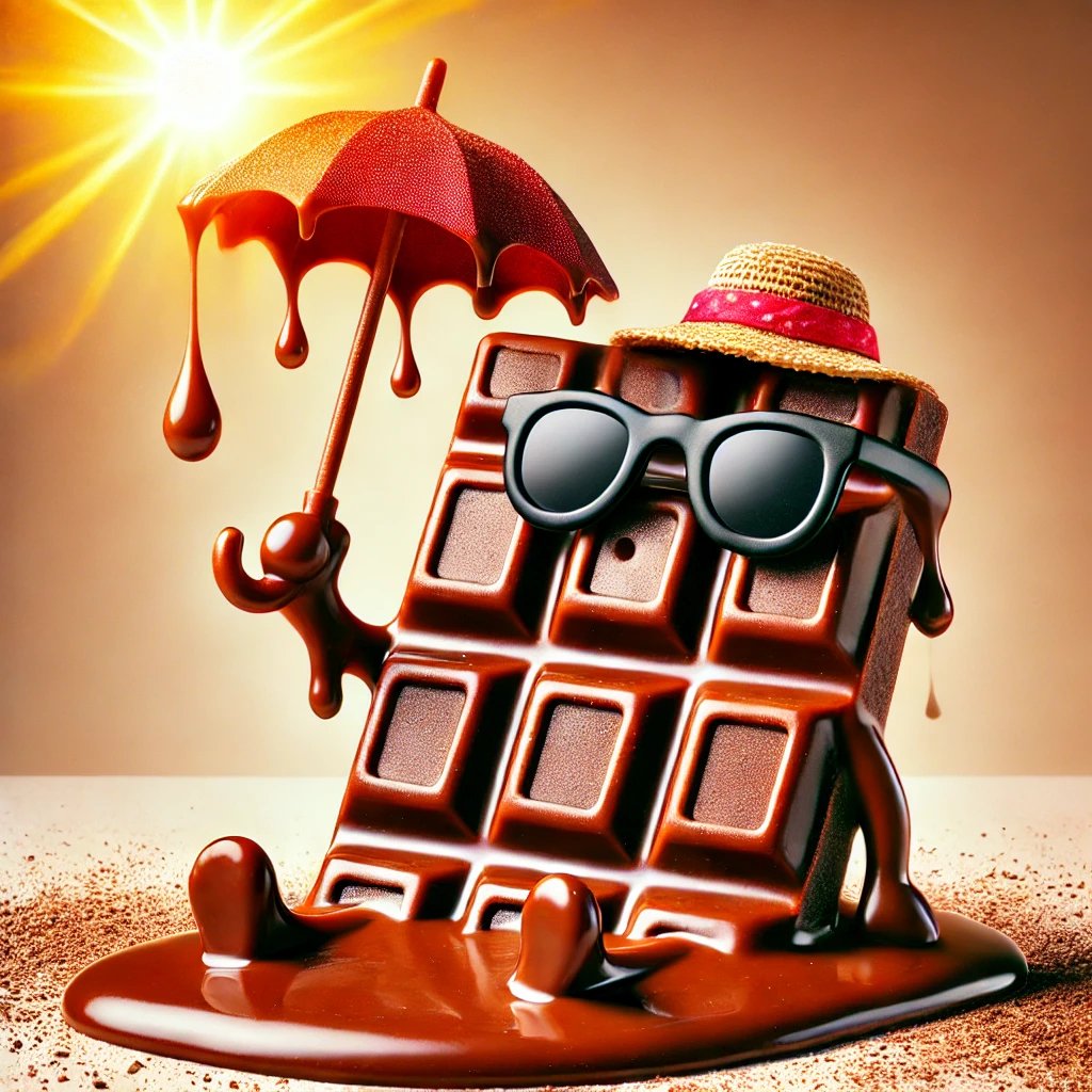 Chocolate under umbrella hiding of sun